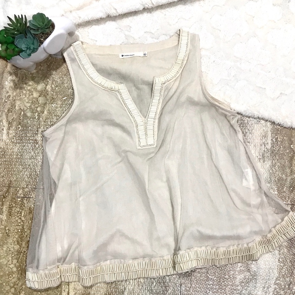 Paper Crane Linen with Beaded Sheer Overlay